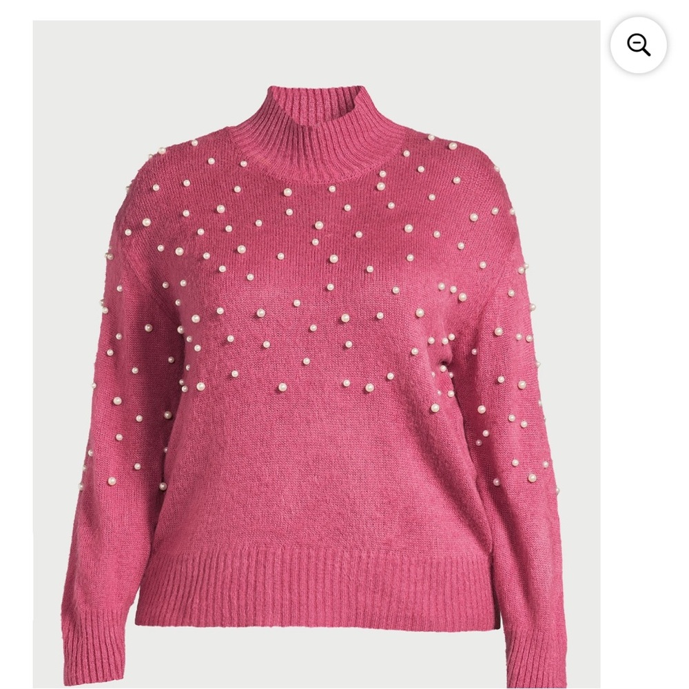 Women's Pink Sweater with Pearl Accents. Size 22/24.